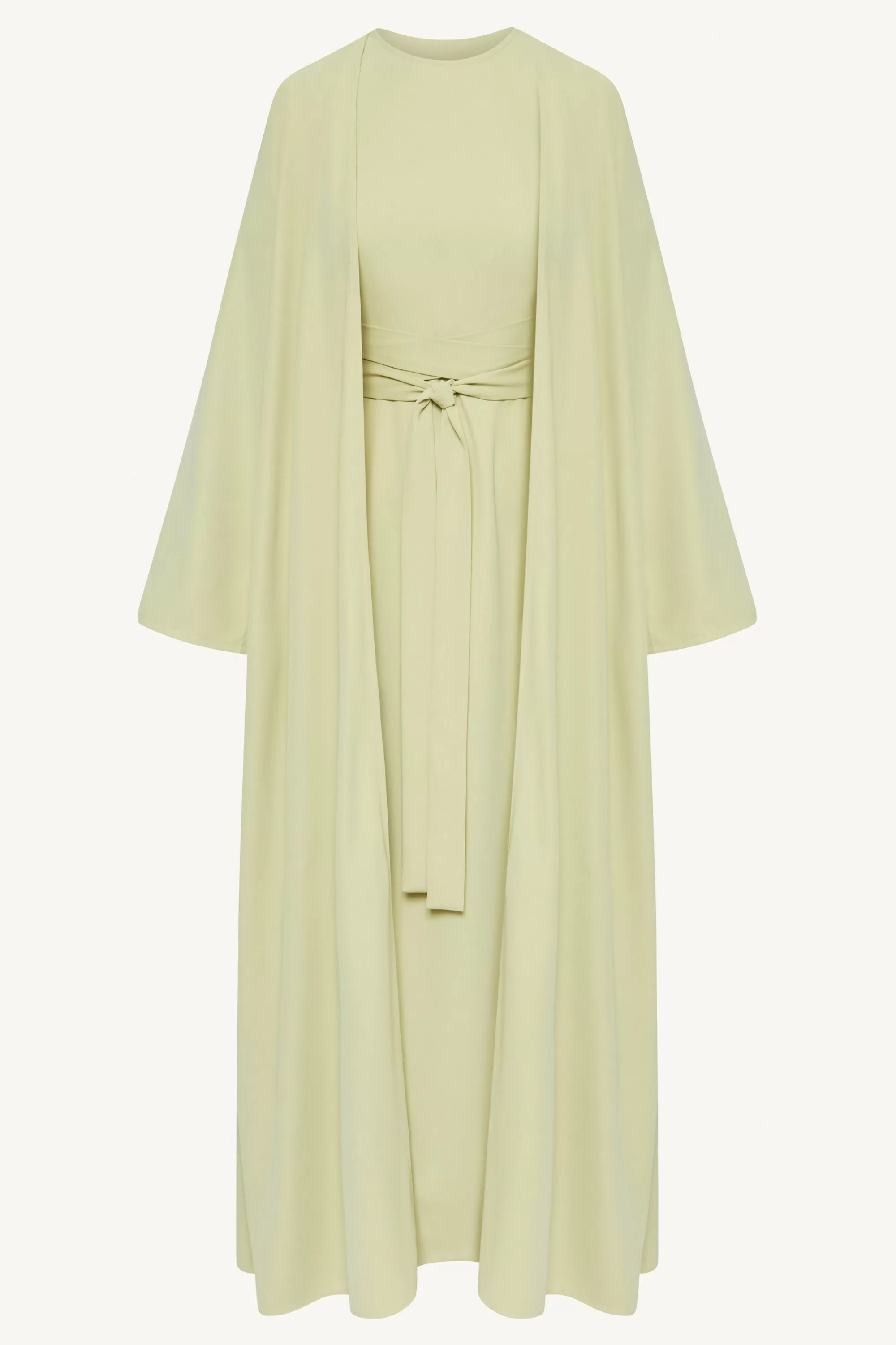 Asalah Wrap Waist Maxi Dress & Abaya Set - Pistachio