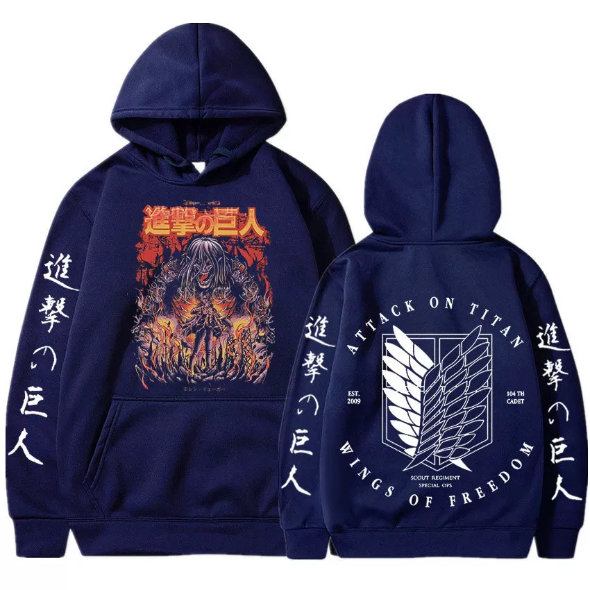 Attack on Titan Eren Yeager Japan Anime Graphic Wings of Freedom Hooded Sweatshirt Oversized Pullover