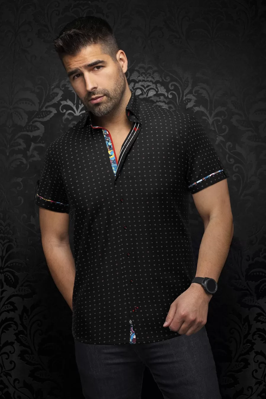 Au Noir Stretch Short Sleeve Shirt | Estrela Black