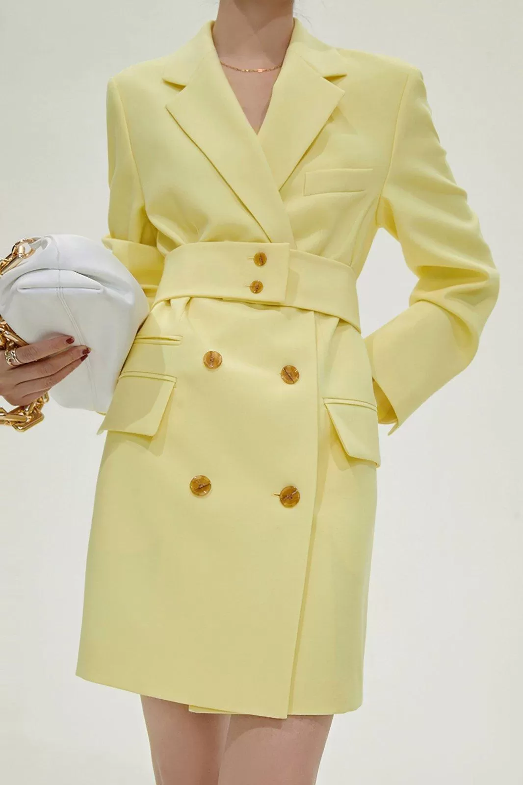 Aviva Yellow Double Breasted Long Sleeve Blazer Dress