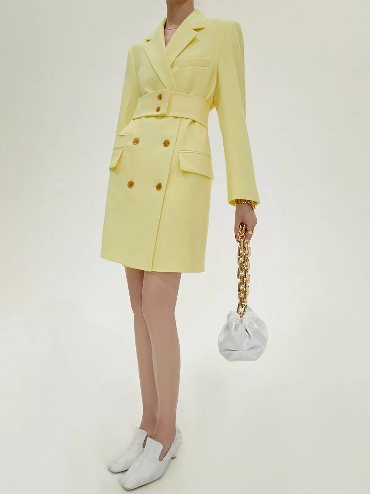 Aviva Yellow Double Breasted Long Sleeve Blazer Dress