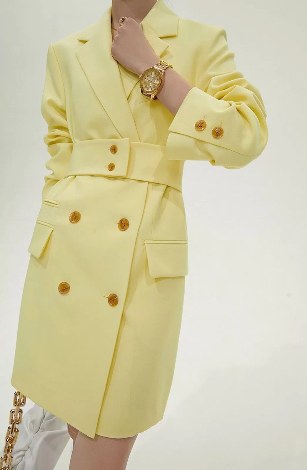 Aviva Yellow Double Breasted Long Sleeve Blazer Dress