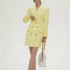 Aviva Yellow Double Breasted Long Sleeve Blazer Dress