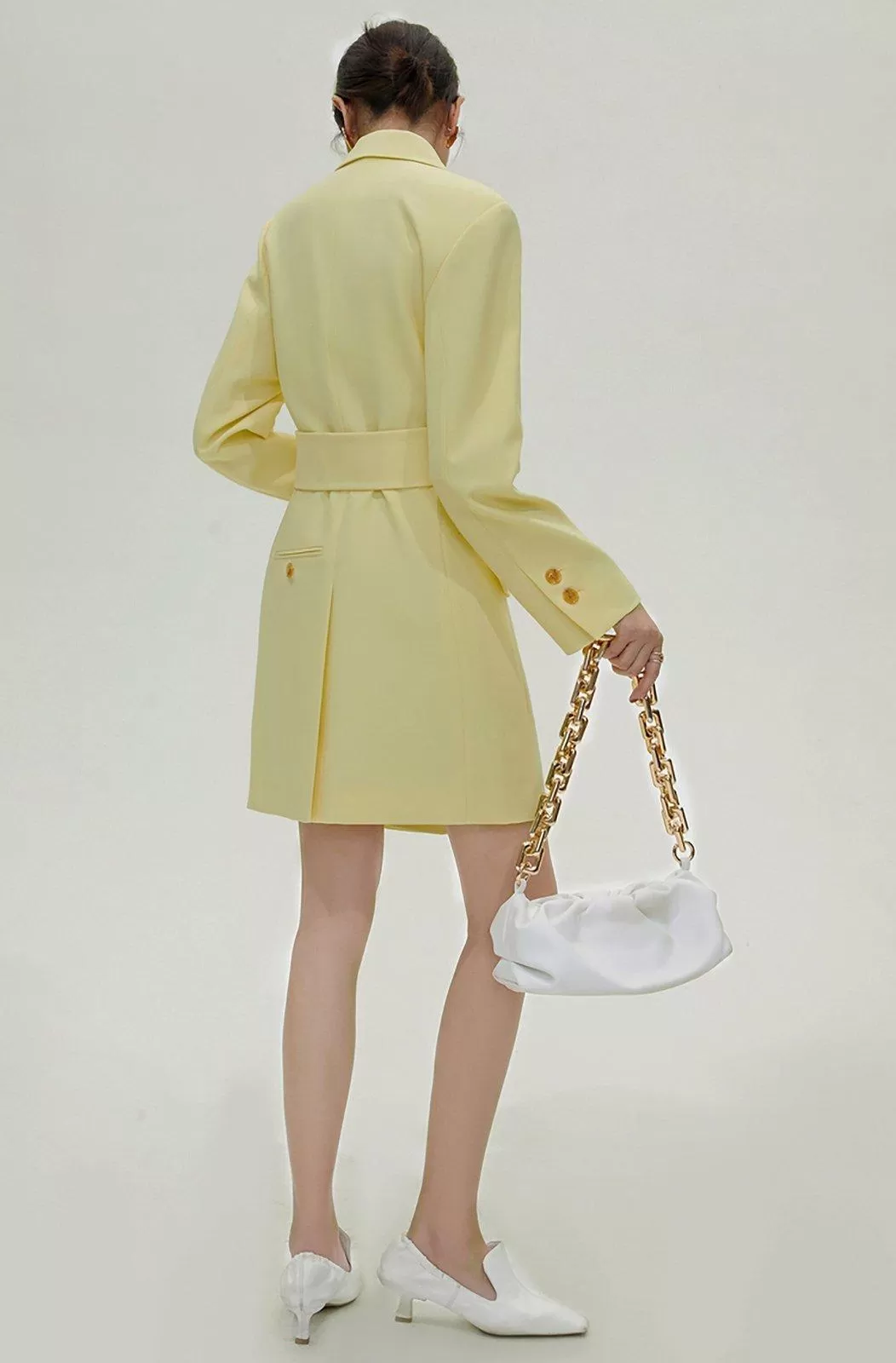 Aviva Yellow Double Breasted Long Sleeve Blazer Dress