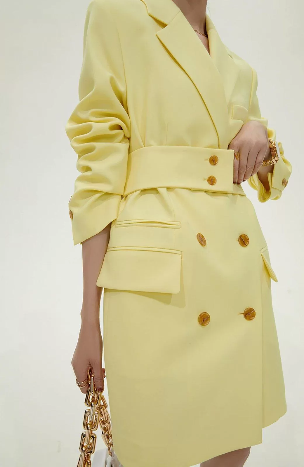 Aviva Yellow Double Breasted Long Sleeve Blazer Dress