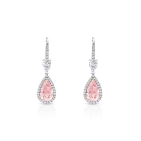 Ayla 7 Carat Pear Shape Earth Mined Carats Fancy Intense Pink Diamond Earrings. GIA