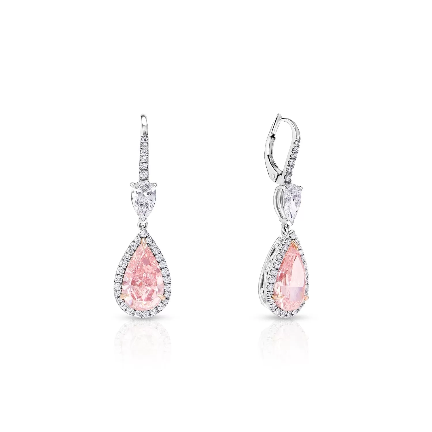 Ayla 7 Carat Pear Shape Earth Mined Carats Fancy Intense Pink Diamond Earrings. GIA