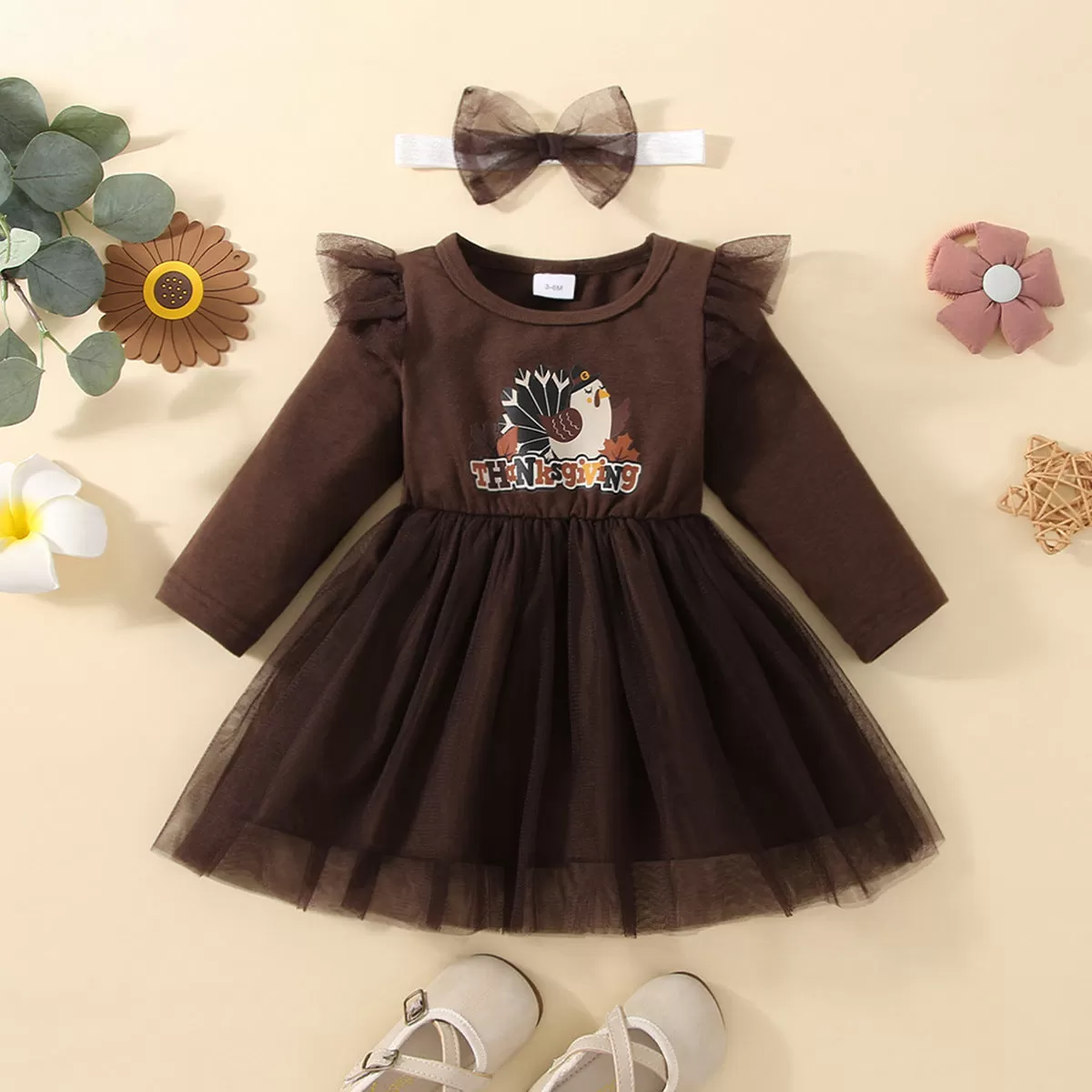 Baby Girls Thanksgiving Printed Screen Patchwork Dress