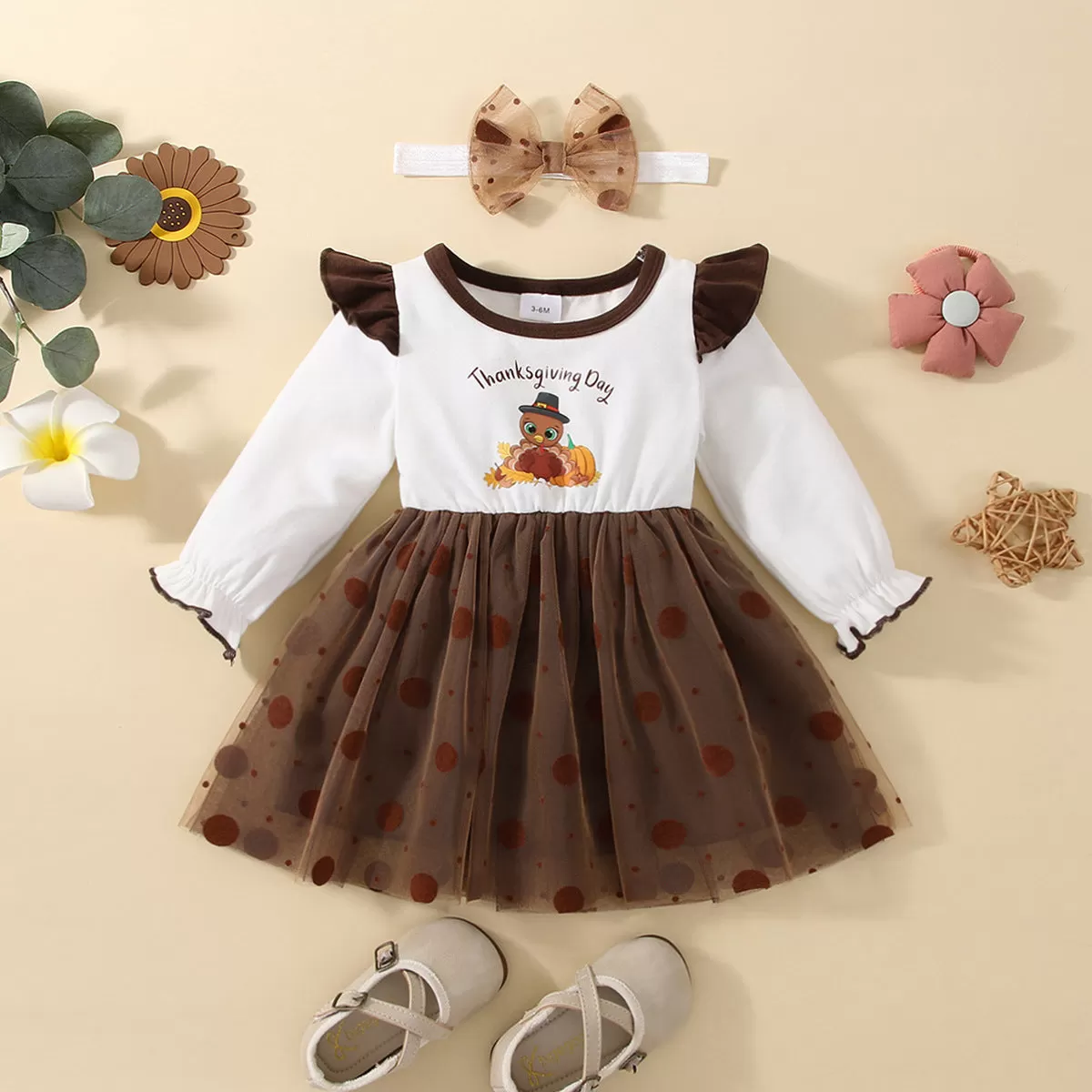 Baby Girls Thanksgiving Printed Screen Patchwork Dress