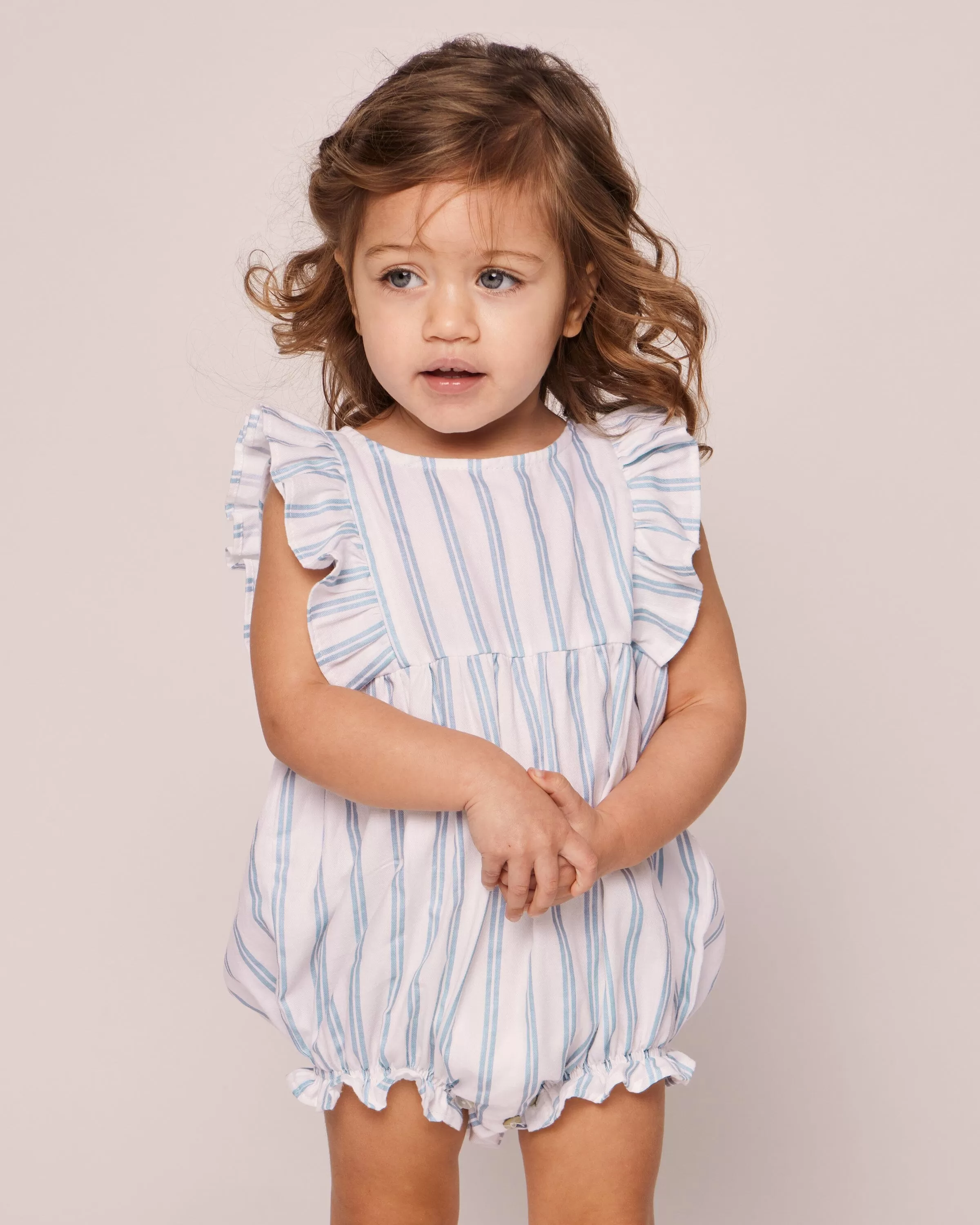 Baby's Twill Ruffled Romper | Periwinkle Stripe