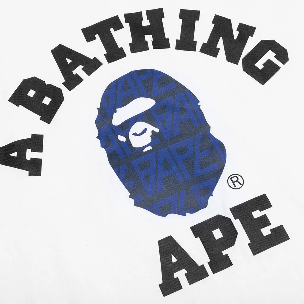 Bape Logo Monogram College Tee  - White/Navy