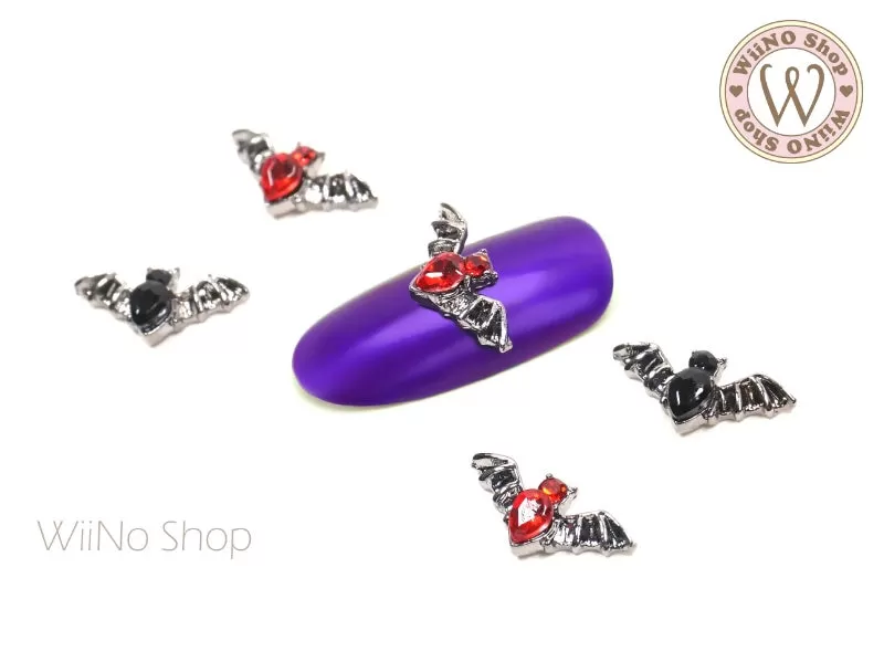 Bat with Crystal Nail Metal Charm - 2 pcs