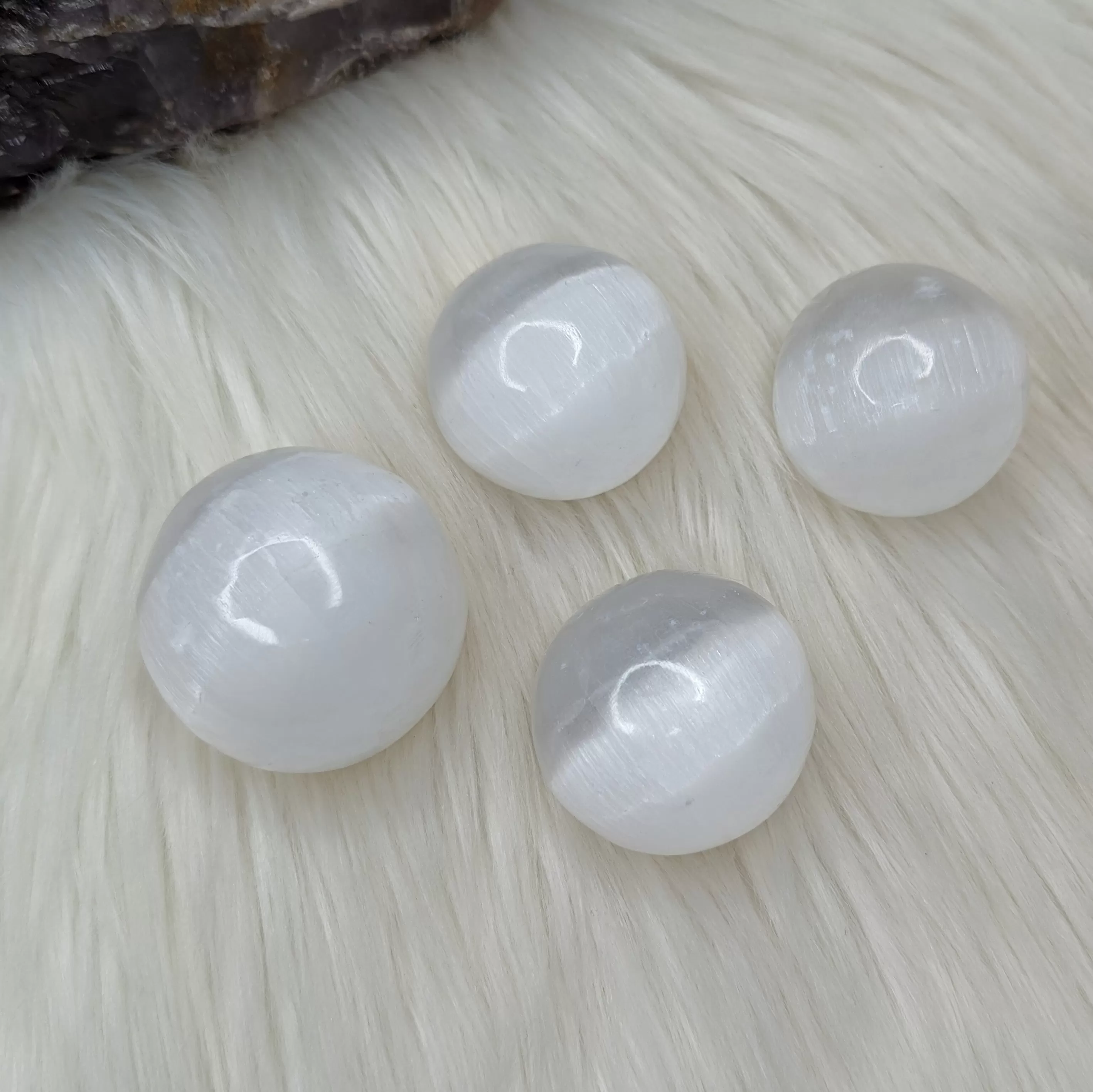 Beautiful Glowing White Selenite Sphere Carvings ~ Small Sphere