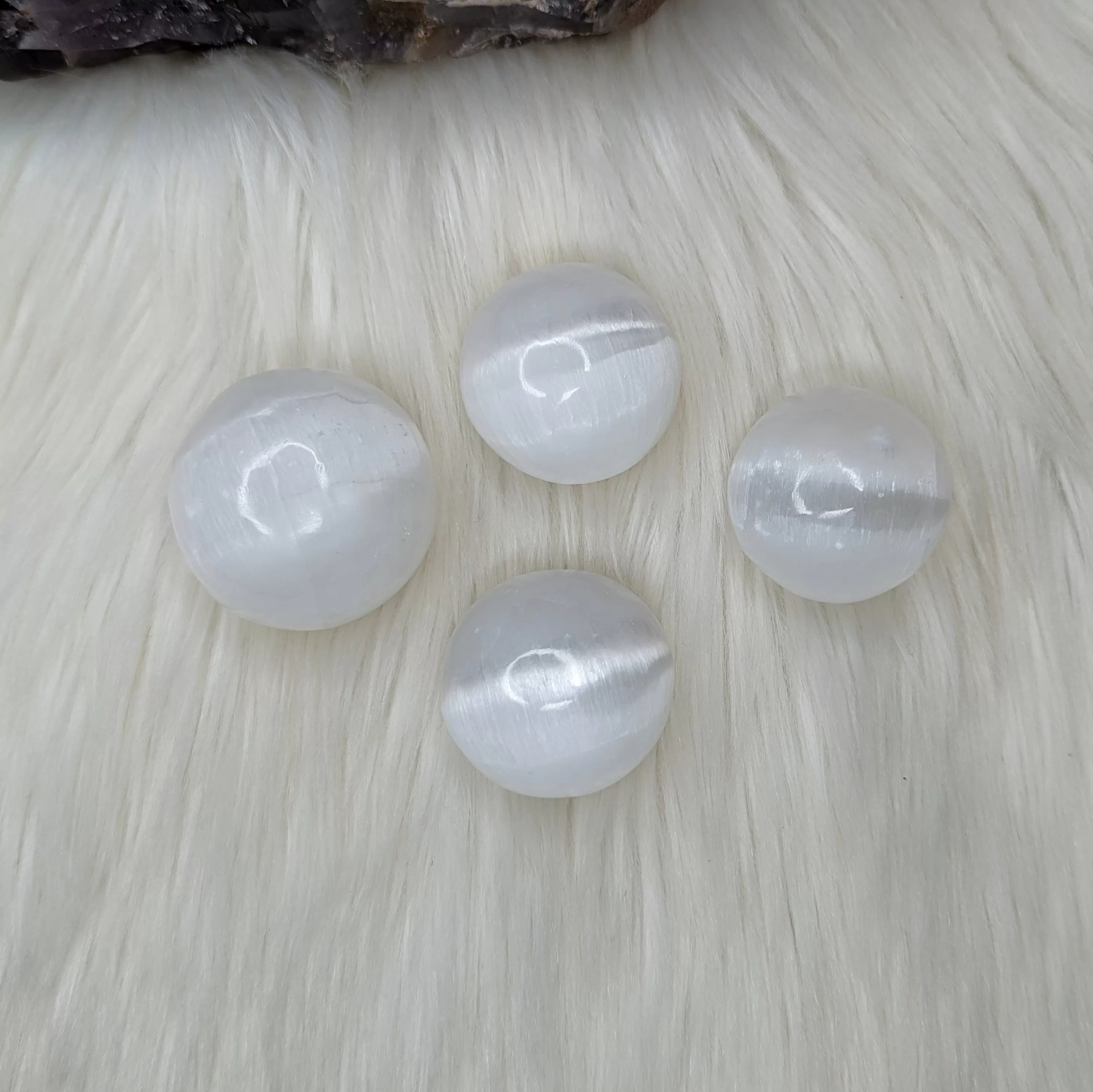 Beautiful Glowing White Selenite Sphere Carvings ~ Small Sphere