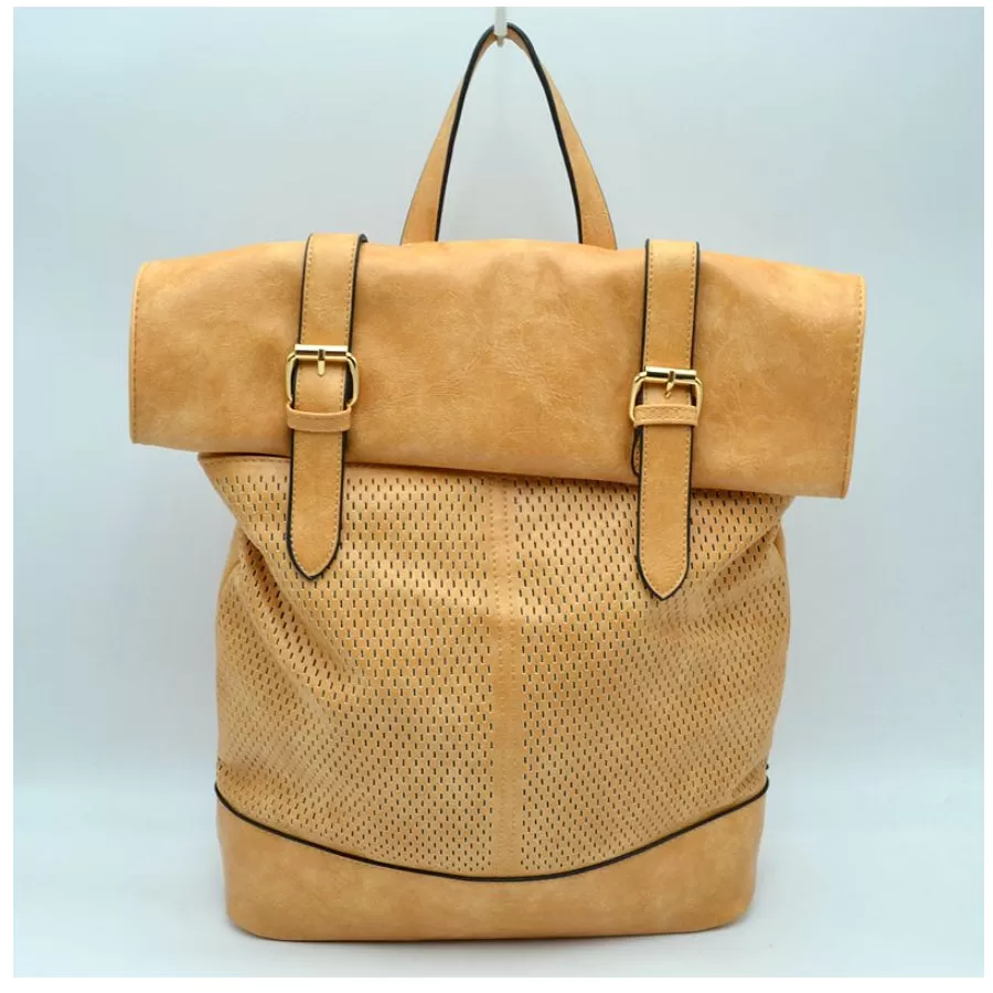 Belted foldover backpack - tan