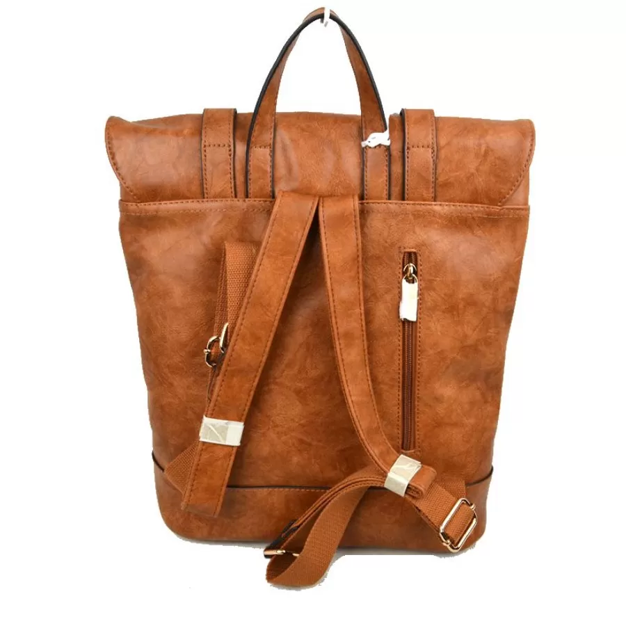 Belted foldover backpack - tan