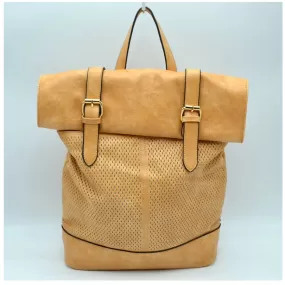 Belted foldover backpack - tan