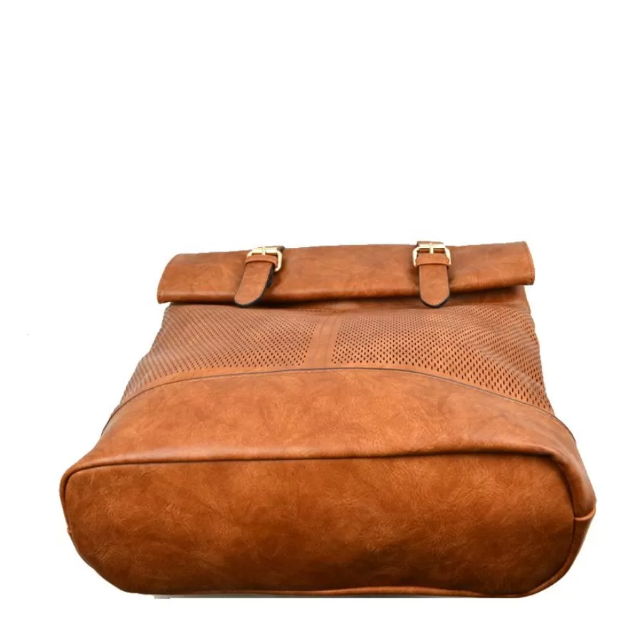 Belted foldover backpack - tan