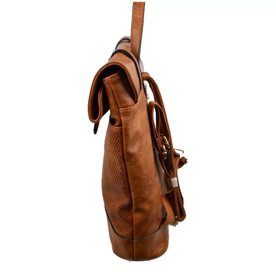 Belted foldover backpack - tan