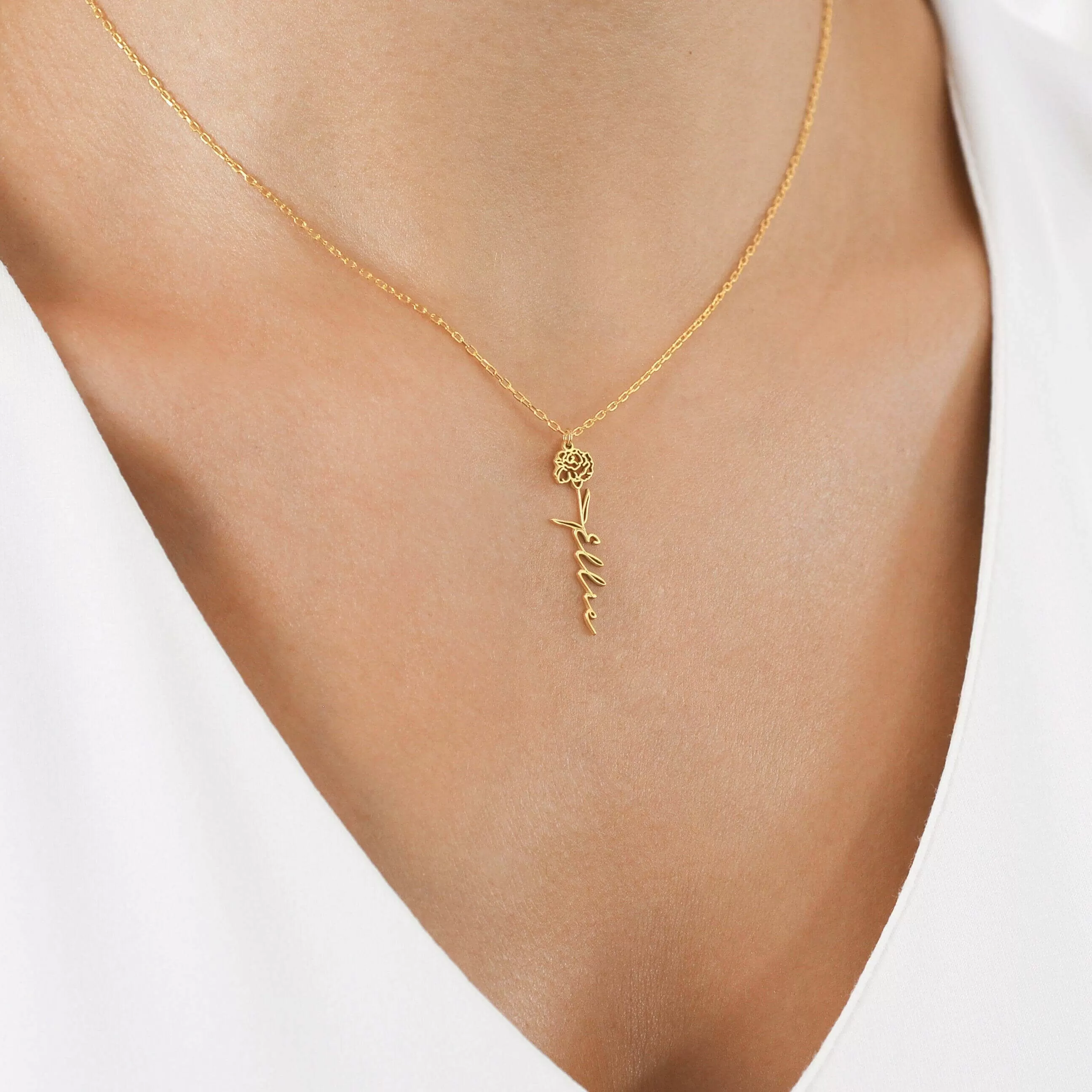 Birth Flower Necklace | 14K Solid Gold