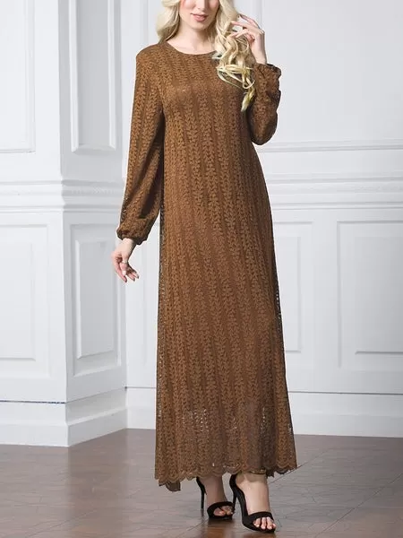 (Black) (3 Colour) (L-7XL) Giovanna Lace Plus Size Abaya Long Sleeve L/s Maxi Dress