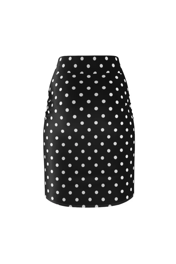 Black and White Polka Dot Women's Pencil Skirt