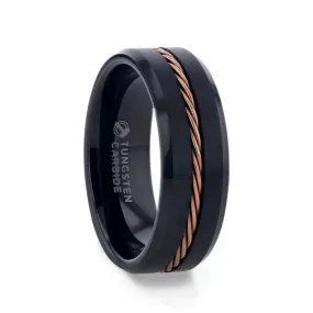 Black Tungsten Band with Rose Gold Braid