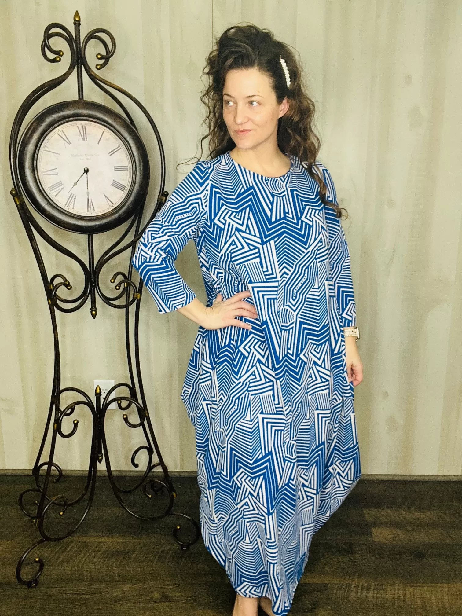 Blue Geometric Parachute Dress