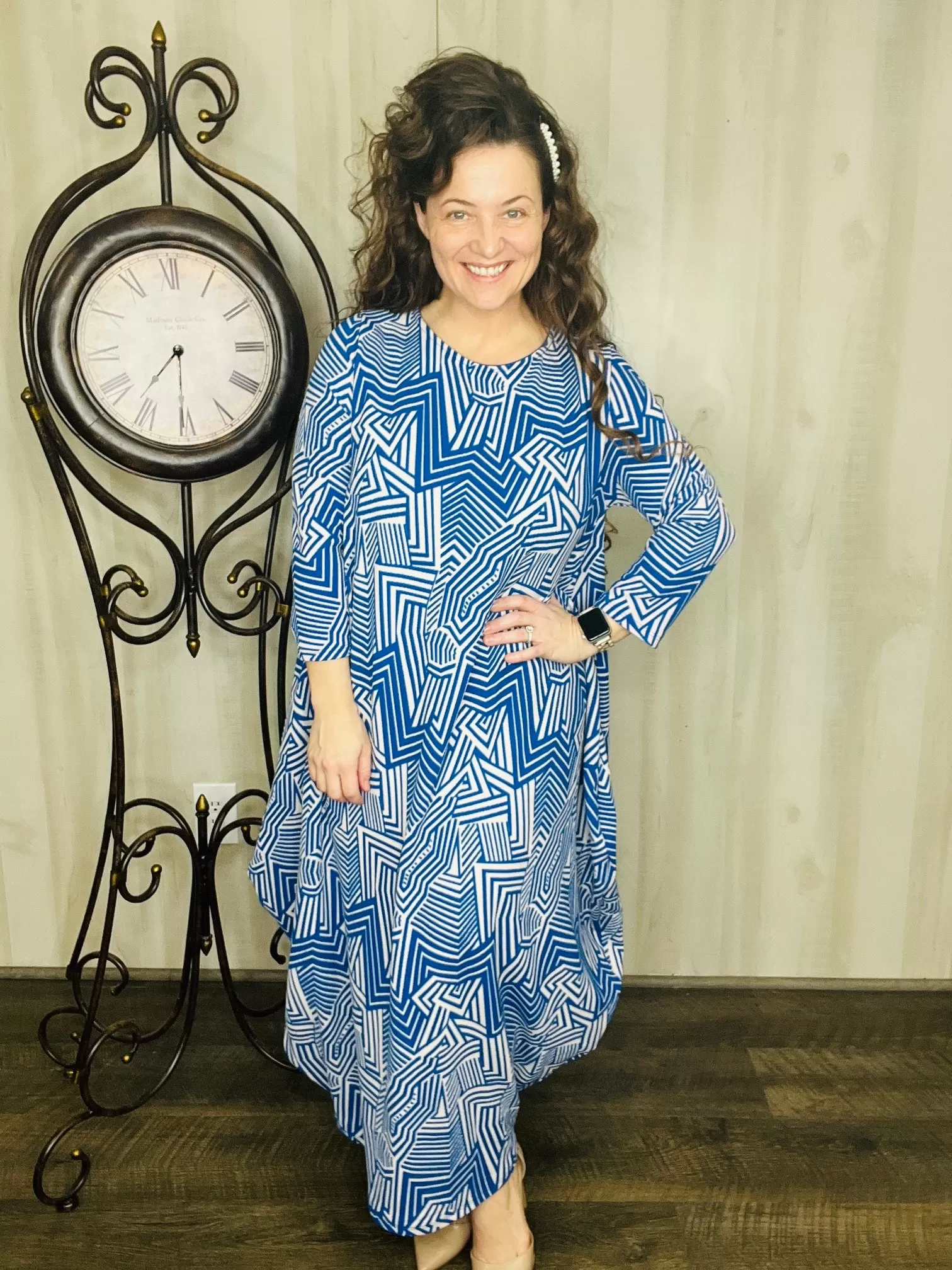 Blue Geometric Parachute Dress