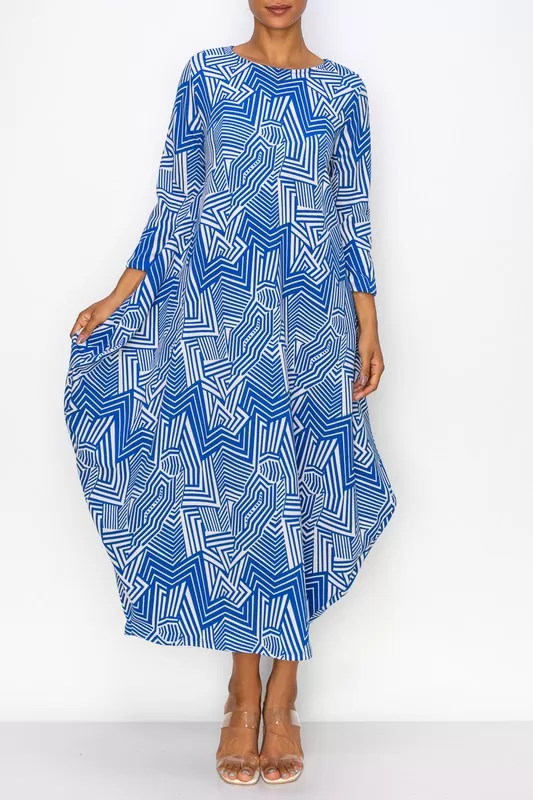 Blue Geometric Parachute Dress