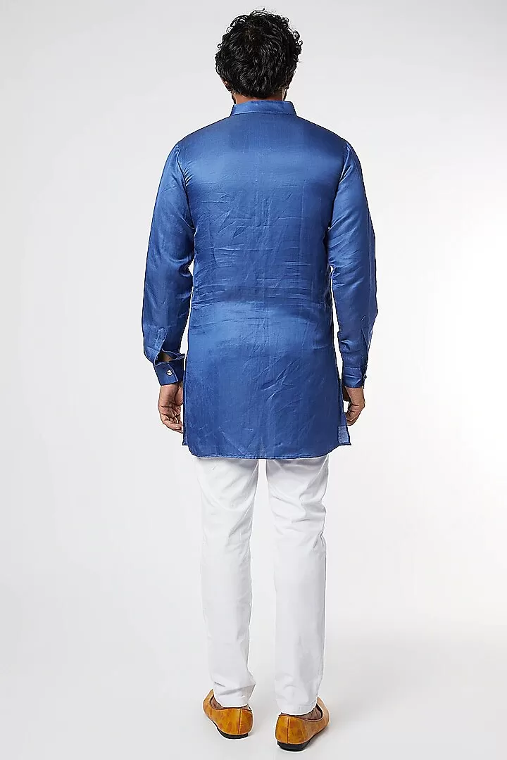 Blue Linen Satin Kurta