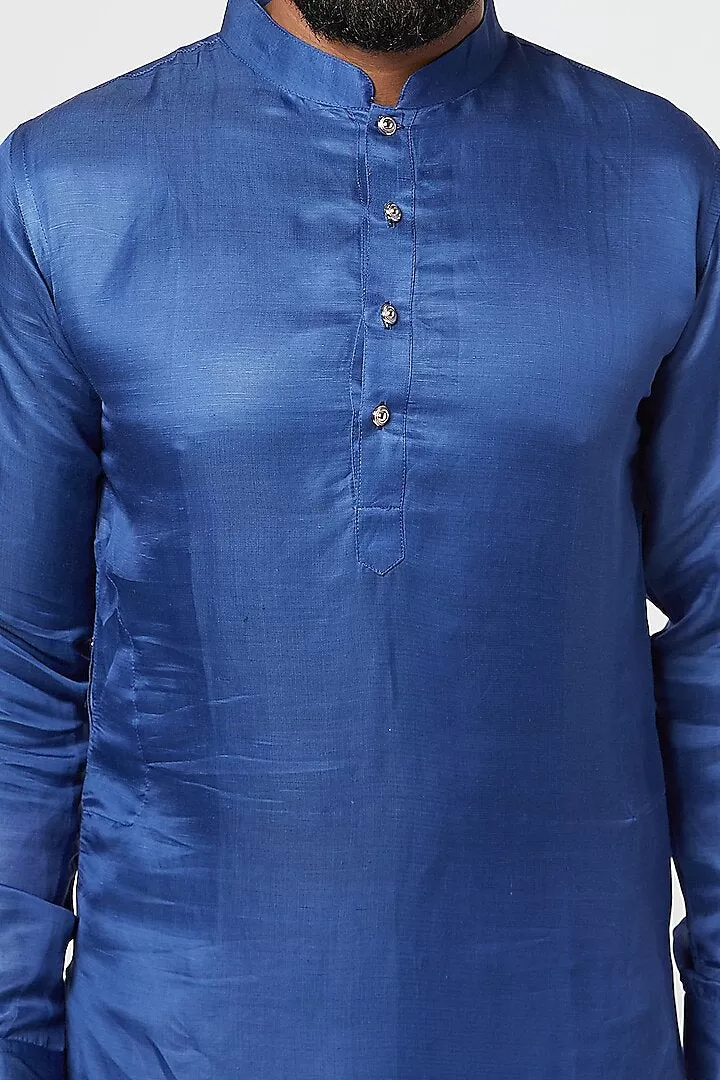 Blue Linen Satin Kurta