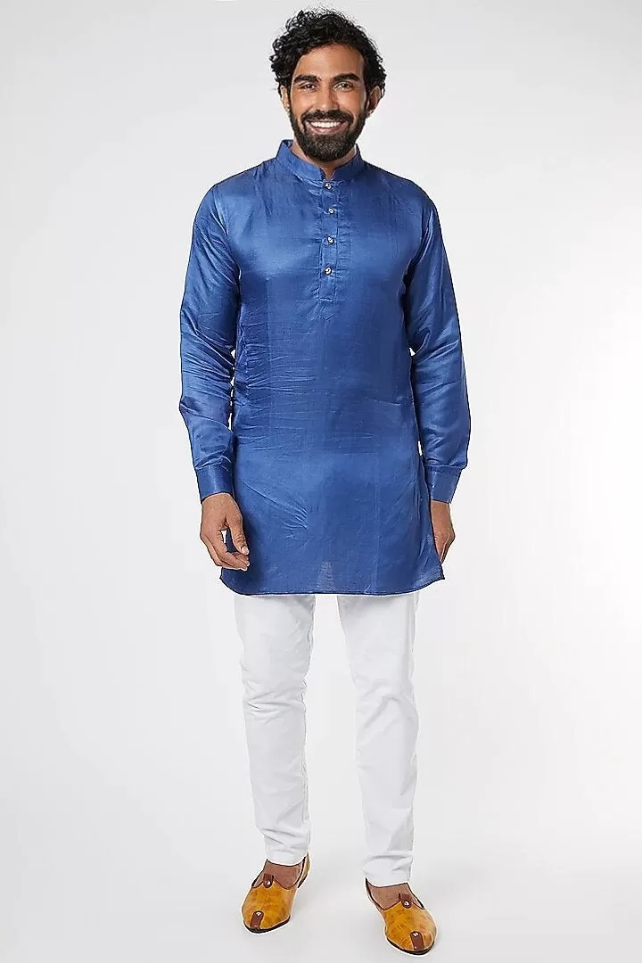 Blue Linen Satin Kurta