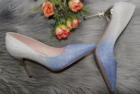 Blue pointed shimmery heels