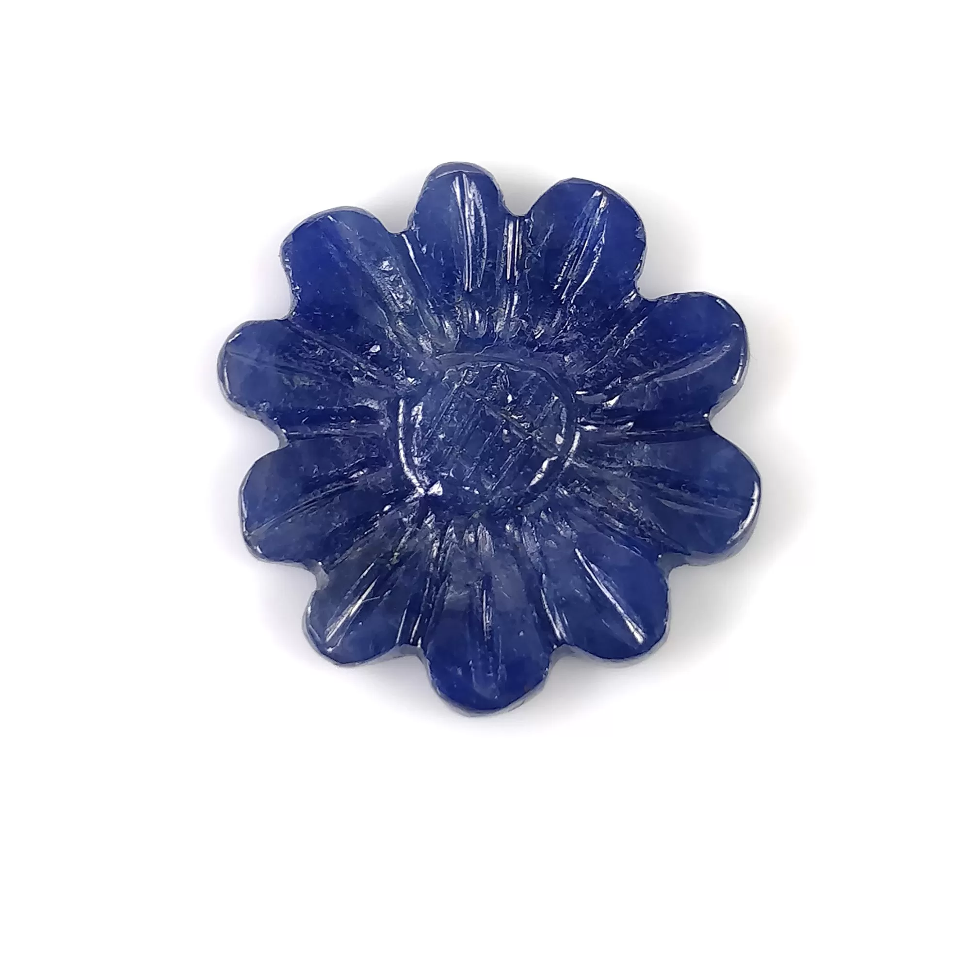 BLUE SAPPHIRE Gemstone Carving September Birthstone : 6.55cts Natural Untreated  Sapphire Gemstone Hand Carved Round FLOWER 16mm 1pc