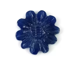 BLUE SAPPHIRE Gemstone Carving September Birthstone : 6.55cts Natural Untreated  Sapphire Gemstone Hand Carved Round FLOWER 16mm 1pc