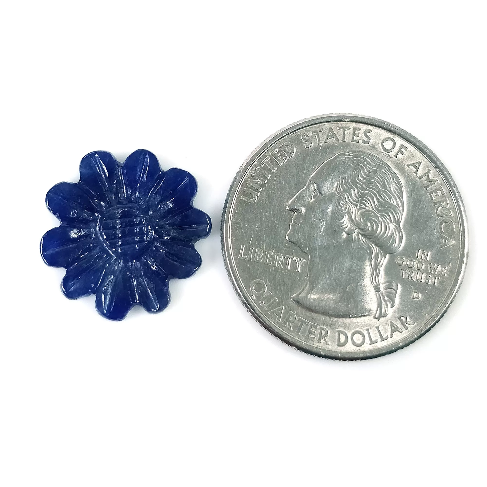 BLUE SAPPHIRE Gemstone Carving September Birthstone : 6.55cts Natural Untreated  Sapphire Gemstone Hand Carved Round FLOWER 16mm 1pc