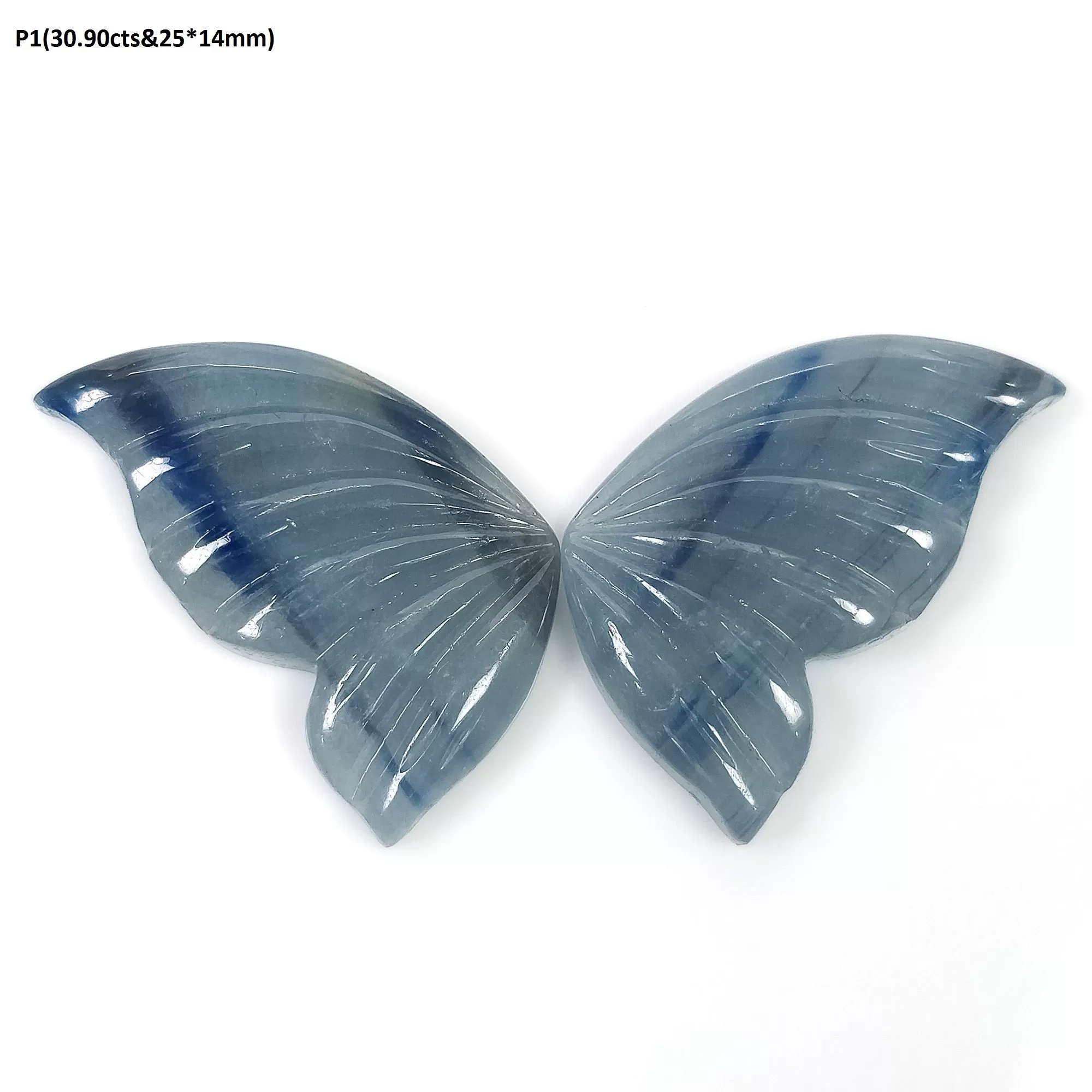 BLUE SAPPHIRE Gemstone Carving September Birthstone : Natural Untreated Sapphire Hand Carved BUTTERFLY Pair