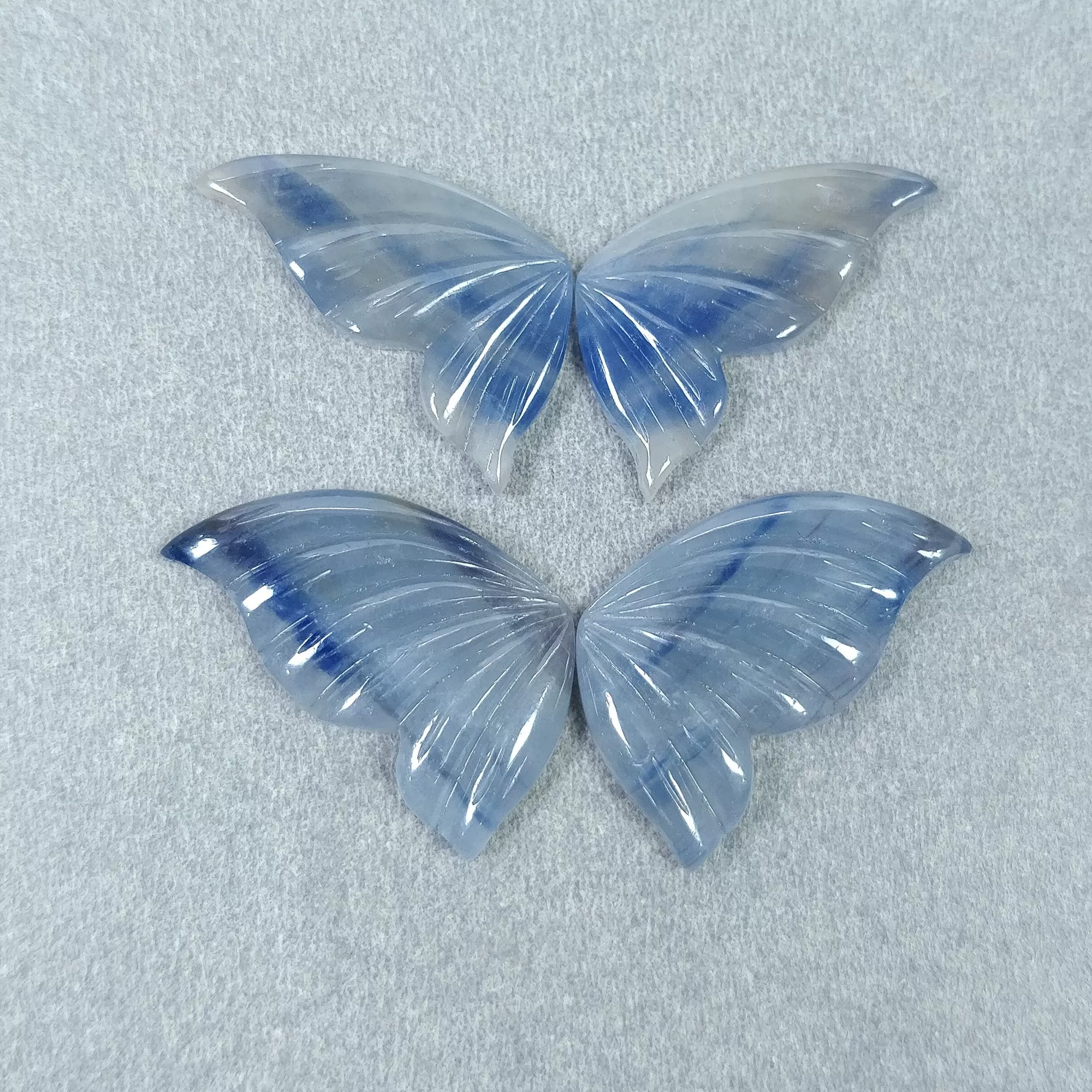 BLUE SAPPHIRE Gemstone Carving September Birthstone : Natural Untreated Sapphire Hand Carved BUTTERFLY Pair