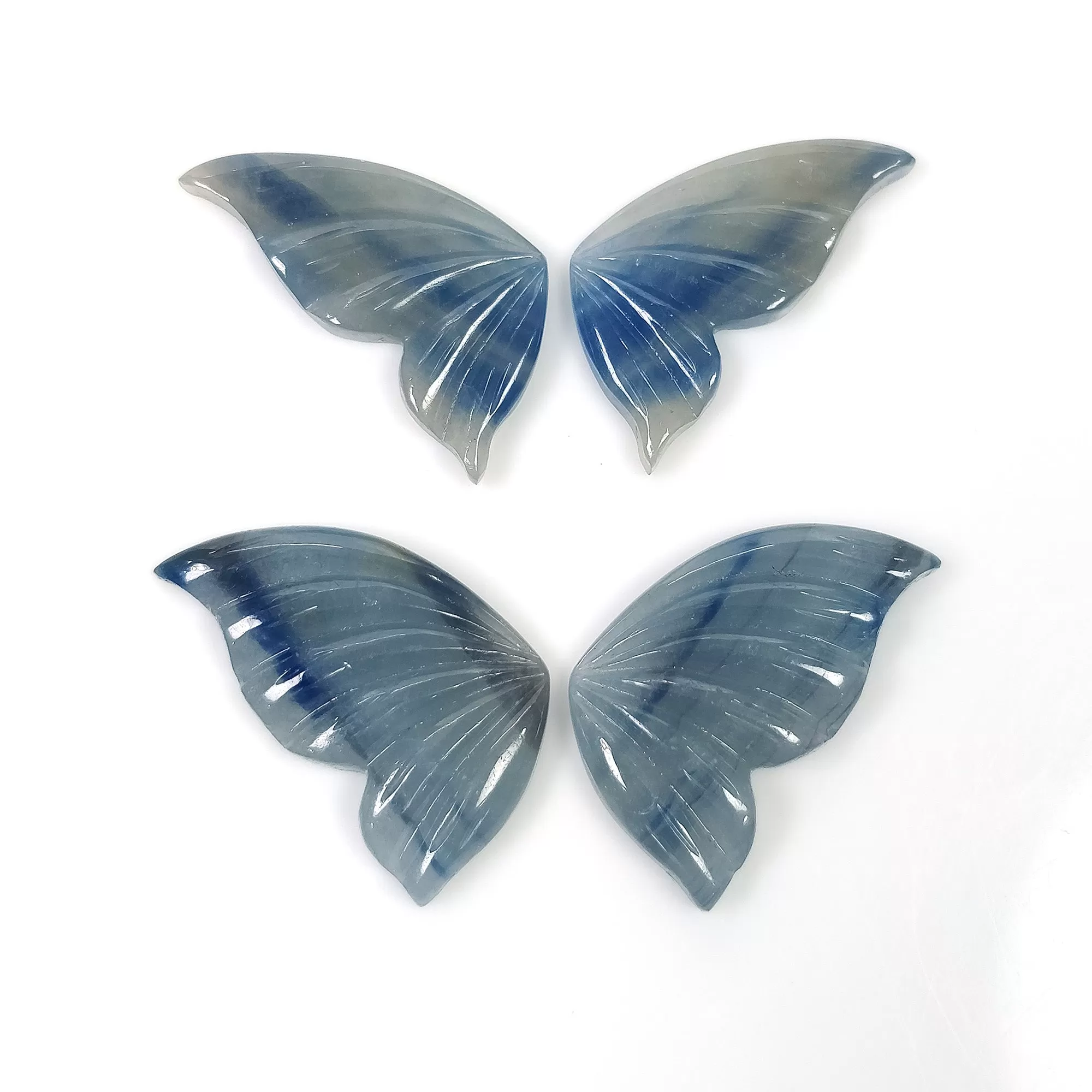 BLUE SAPPHIRE Gemstone Carving September Birthstone : Natural Untreated Sapphire Hand Carved BUTTERFLY Pair