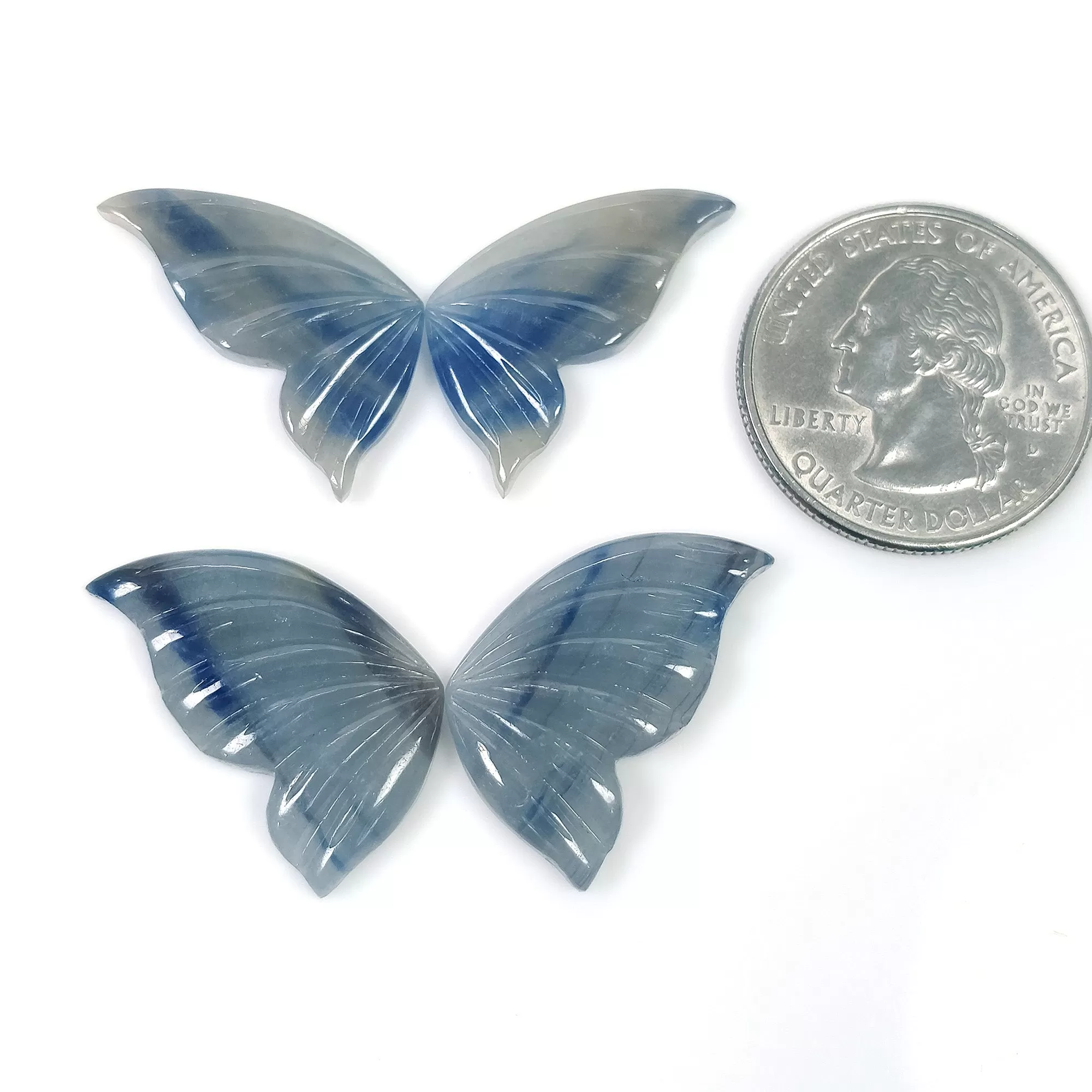 BLUE SAPPHIRE Gemstone Carving September Birthstone : Natural Untreated Sapphire Hand Carved BUTTERFLY Pair