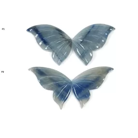 BLUE SAPPHIRE Gemstone Carving September Birthstone : Natural Untreated Sapphire Hand Carved BUTTERFLY Pair