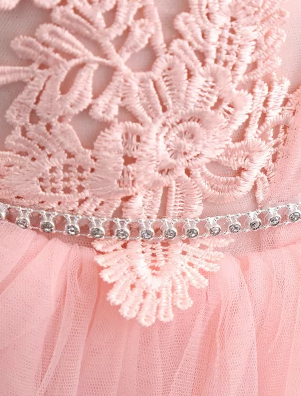 Blush Pink Little Flower Girl Dress Tulle Lace Applique Princess Knee Length  Pageant Dress With Side Draping