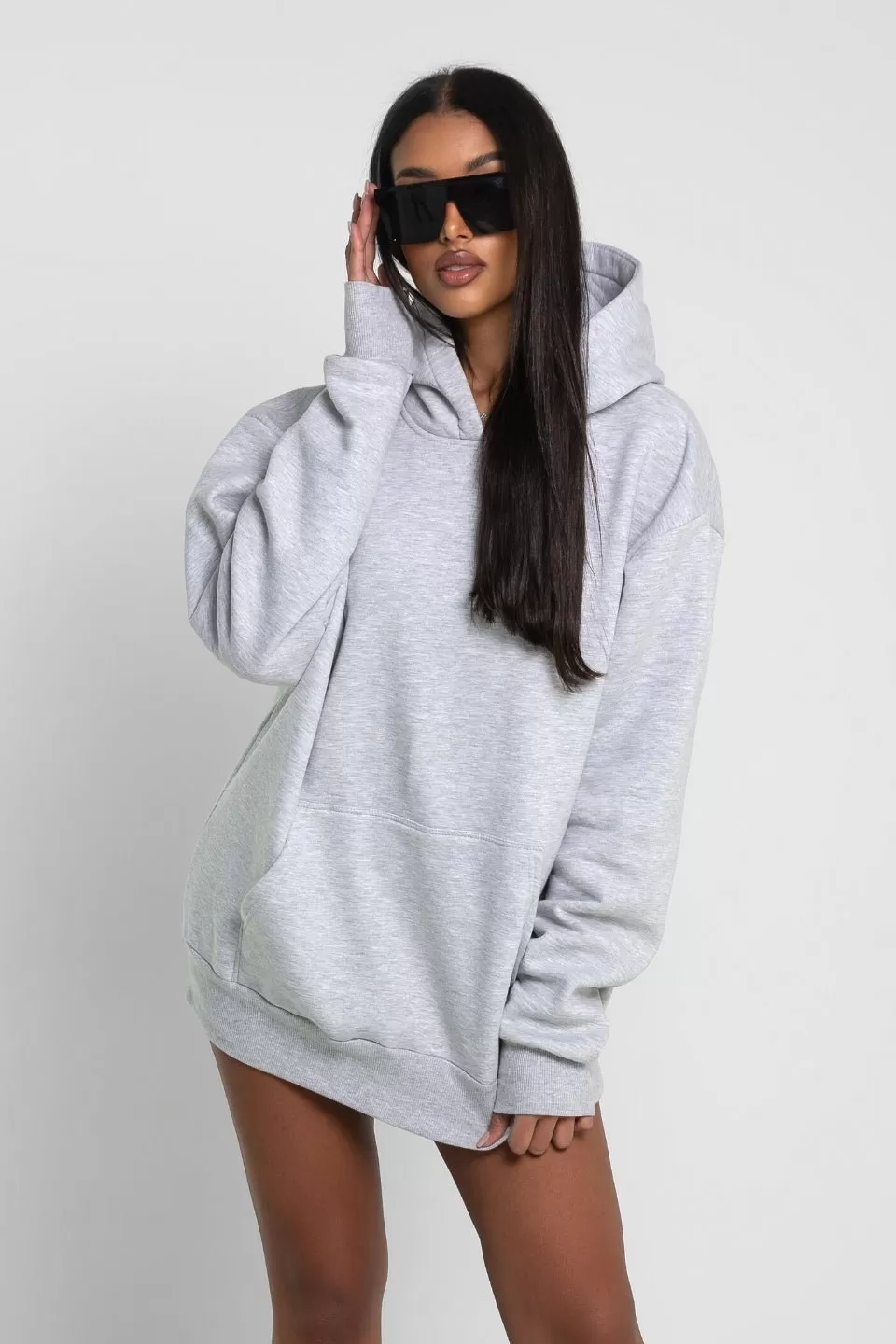 Bluza oversize damska HOODIE nadruk CIRCLE - szary