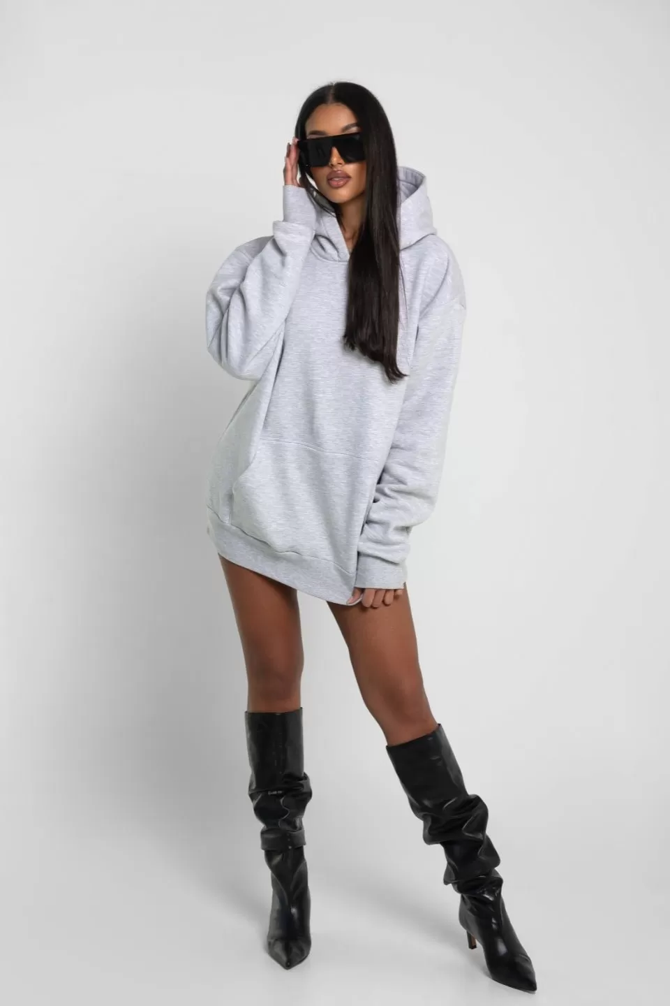 Bluza oversize damska HOODIE nadruk CIRCLE - szary