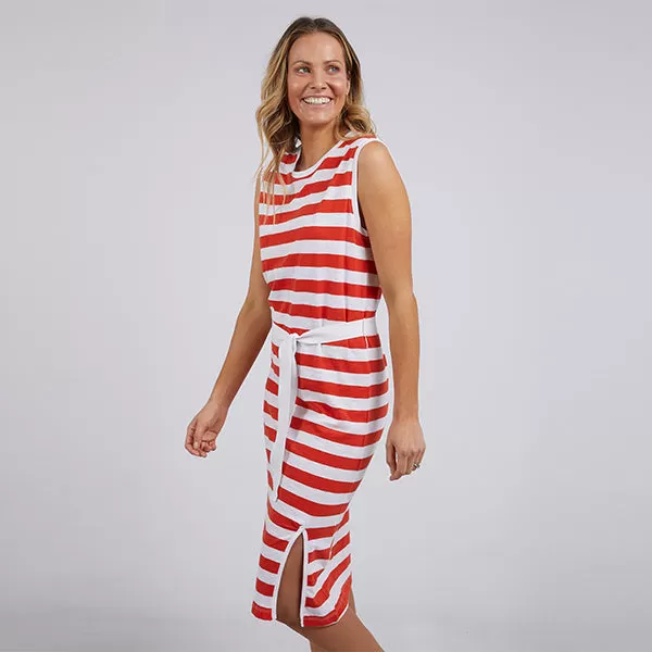 Bondi Stripe Dress - Spicy Orange   White