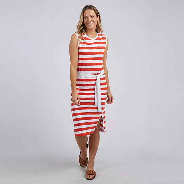 Bondi Stripe Dress - Spicy Orange   White