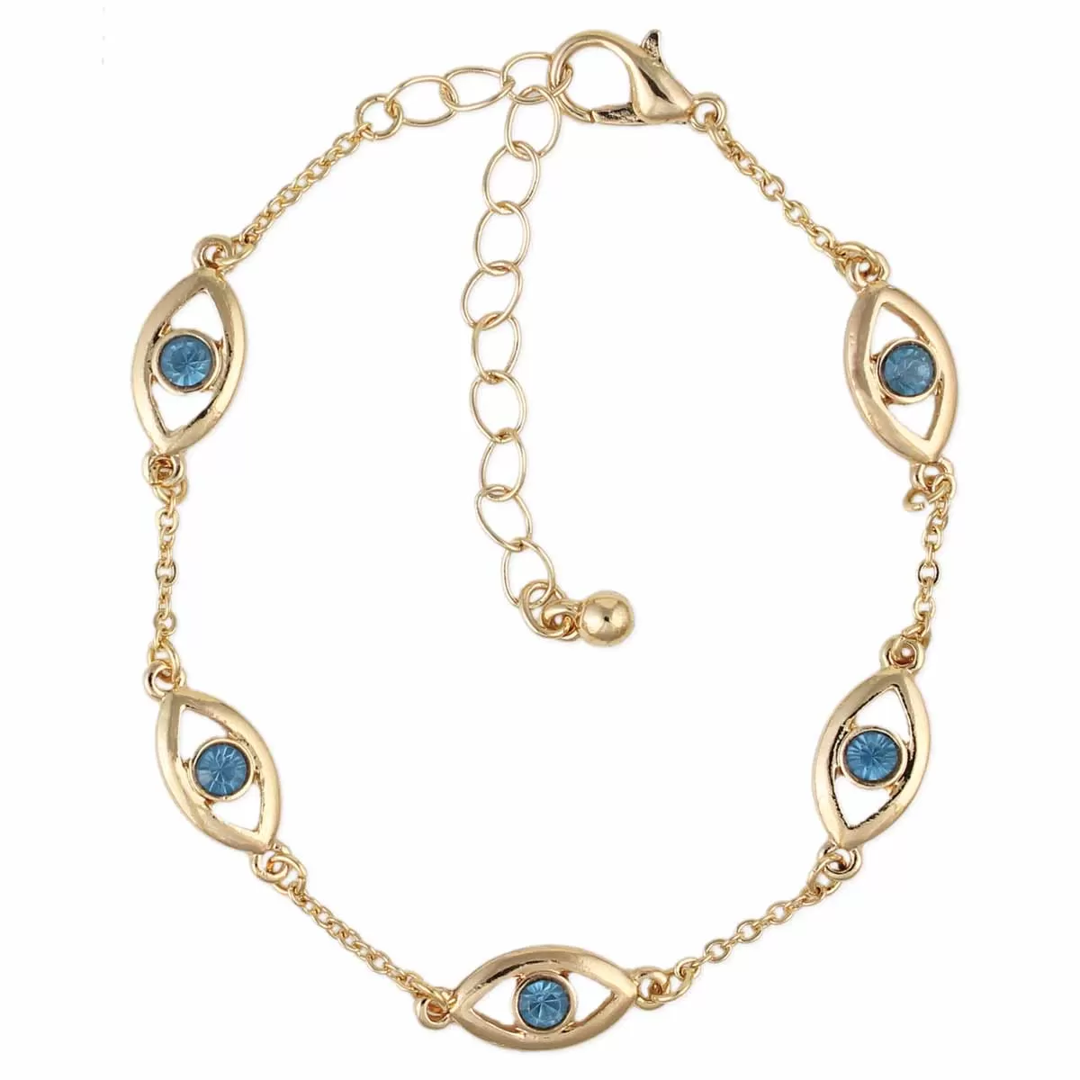 Bracelet - Blue Evil Eyes - Gold