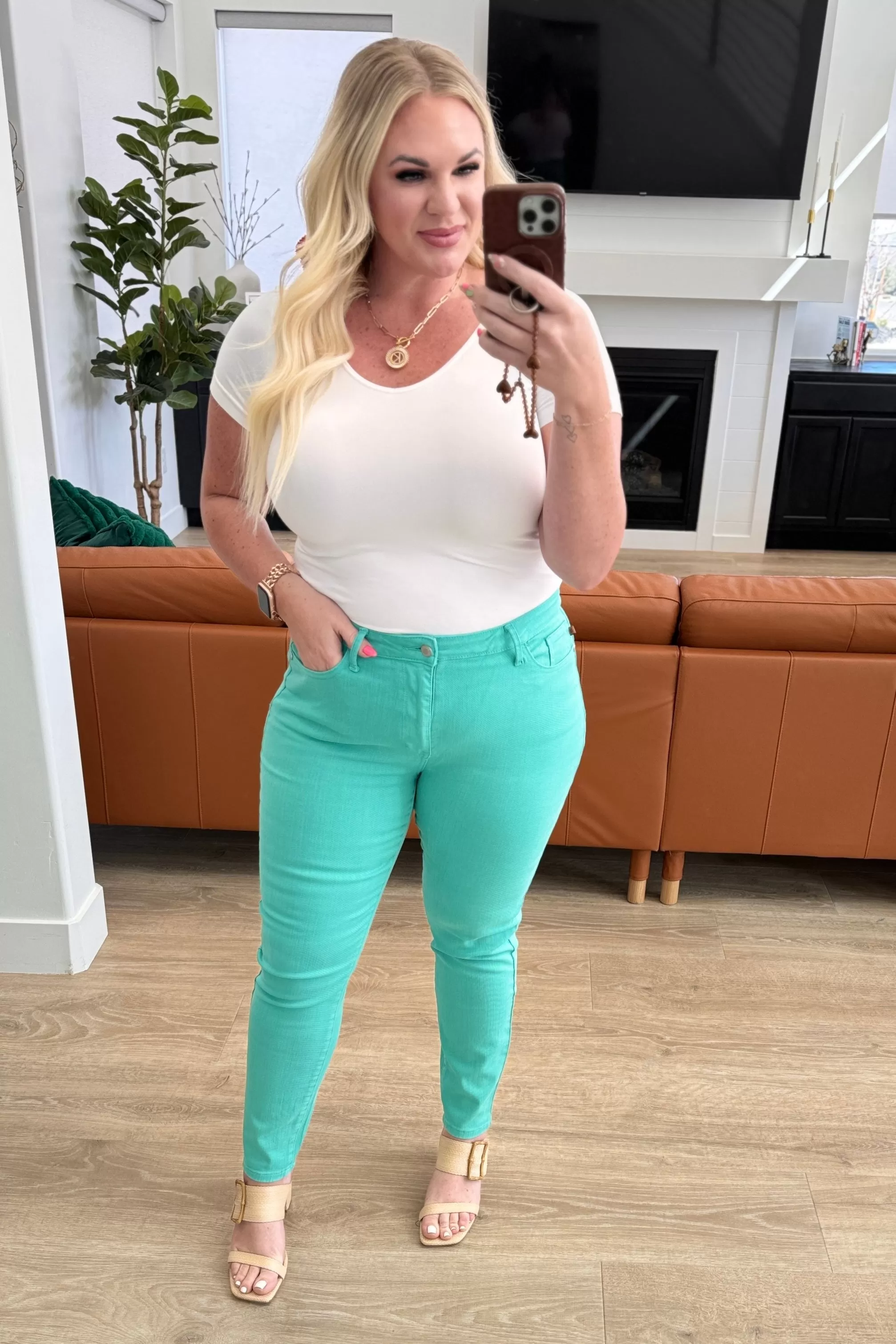 Bridgette High Rise Garment Dyed Slim Jeans in Aquamarine by Judy Blue