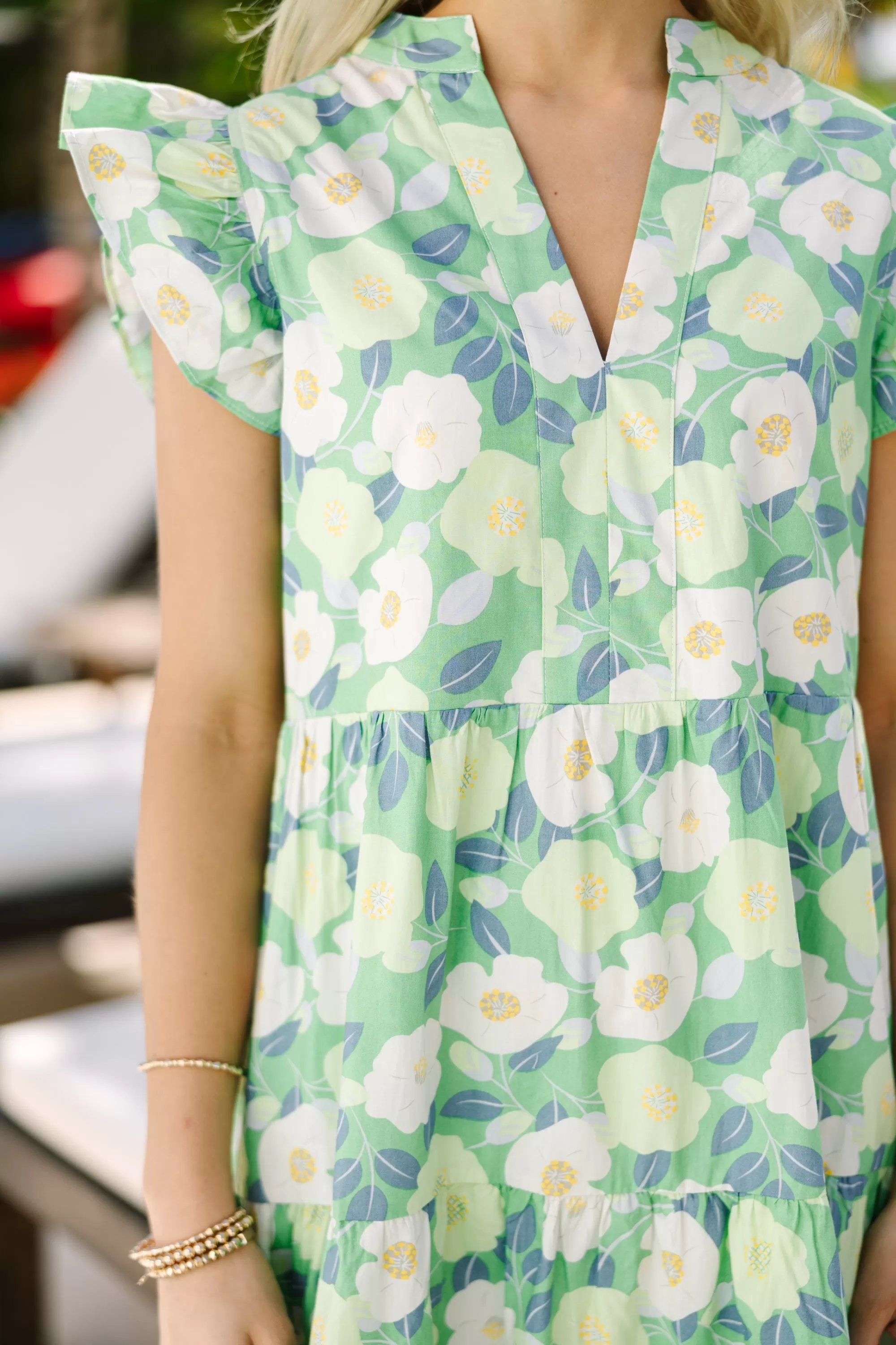 Bright Days Ahead Green White Combo Floral Midi Dress